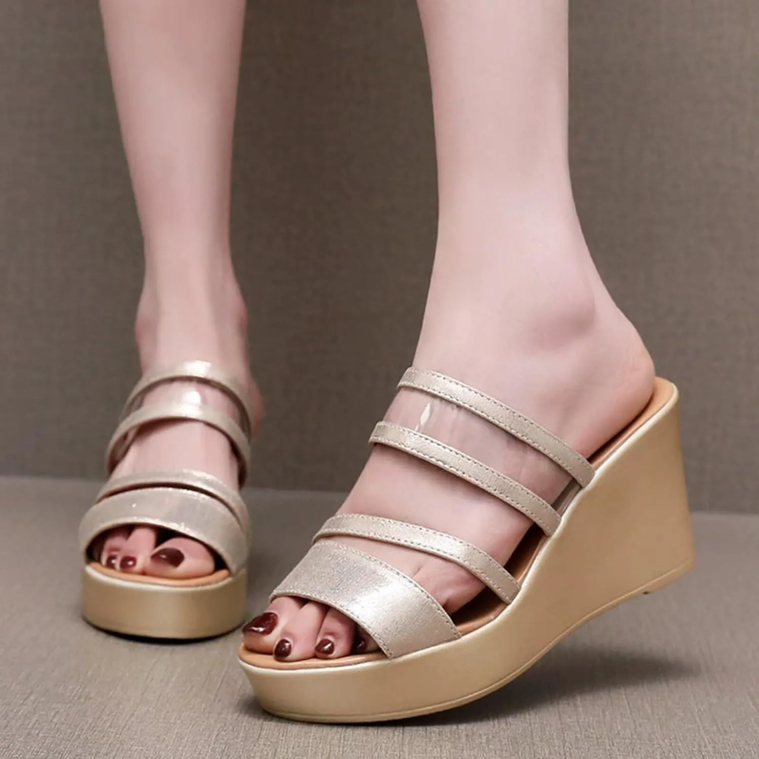 HNVAVQ Wedge Sandals for Women Casual Summer Strappy Platform Slides Sandals Wedding Dress Evening Party Shoes High Heels Slippers,8cm
