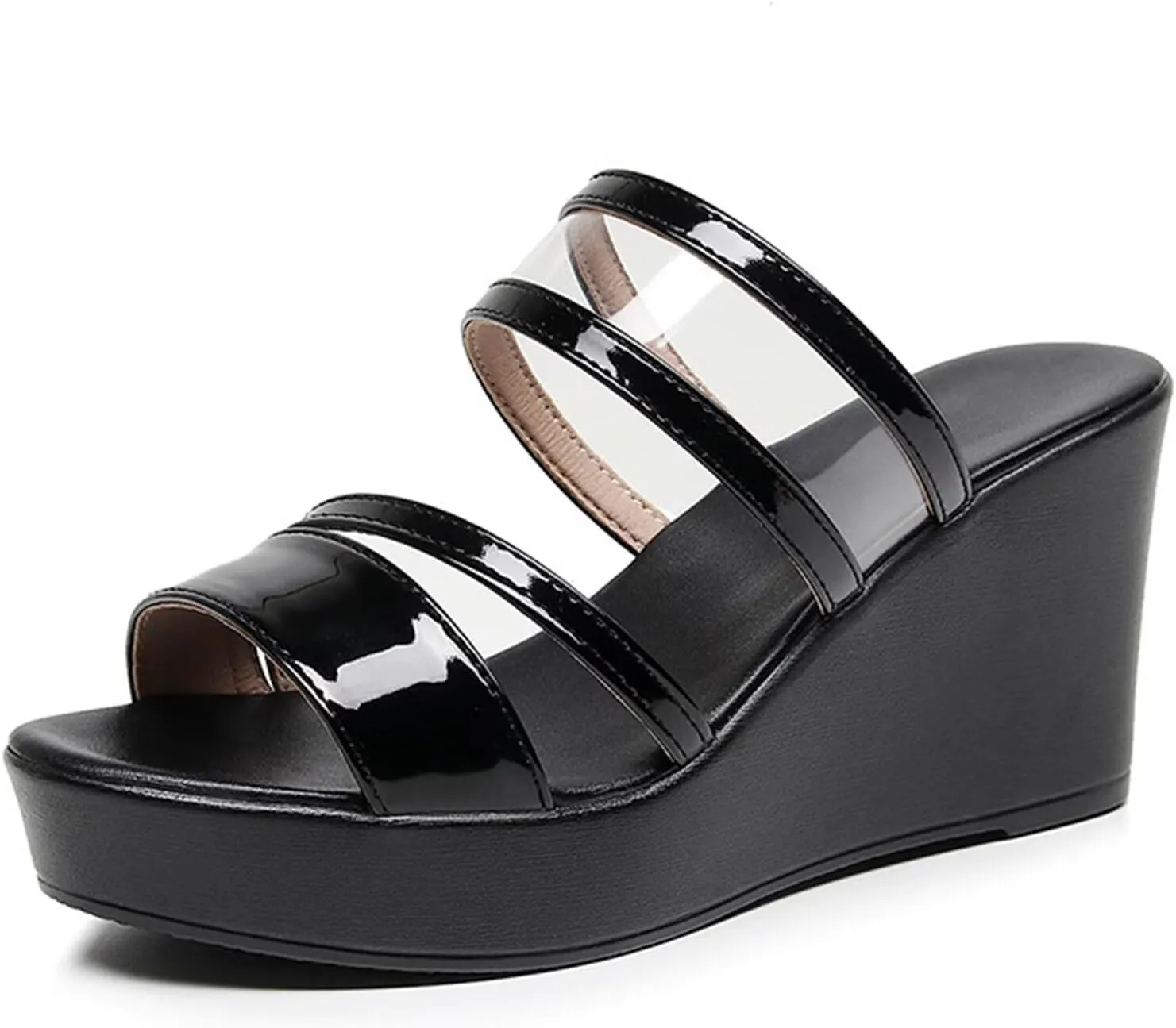 HNVAVQ Wedge Sandals for Women Casual Summer Strappy Platform Slides Sandals Wedding Dress Evening Party Shoes High Heels Slippers,8cm