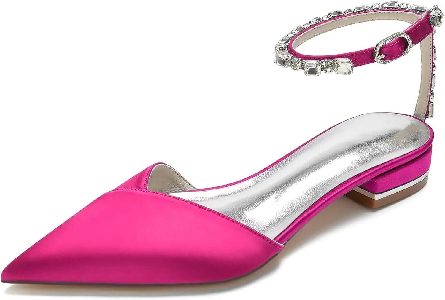 HNVAVQ Women's Satin Wedding Shoes Pointed Toe Comfortable Bridal Flats Formal Prom Party Dress Pumps Rhinestone Ankle Strap Sandals Low Heel Flat Shoes
