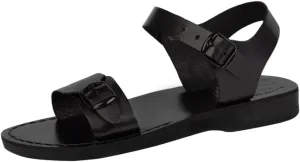 Holy Land Market Men/Women Biblical Jesus Leather Sandals/Slides From Jerusalem (Jerusalem Black)
