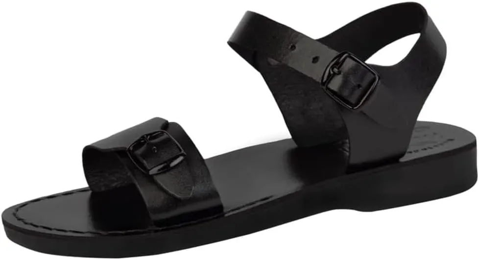 Holy Land Market Men/Women Biblical Jesus Leather Sandals/Slides From Jerusalem (Jerusalem Black)