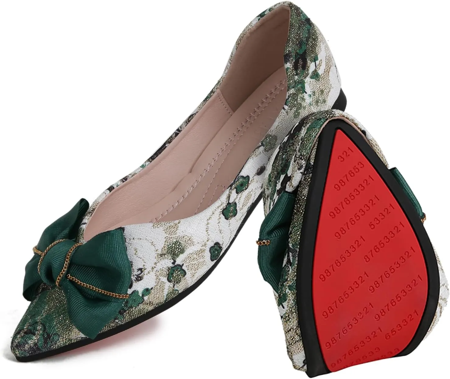Hxlber Women's Flats Shoes Pointed Toe Bow Embroidery Ballet Comfortable Dressy Slip On Flat