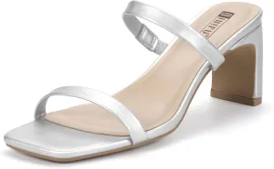 IDIFU IN3 Chunky Heels For Women Low Block Square Open Toe Heels Two Strap Slip On Comfortable Slides Heeled Sandals Sexy Wedding Prom Party Dress Shoes Cute Mule Short Heels