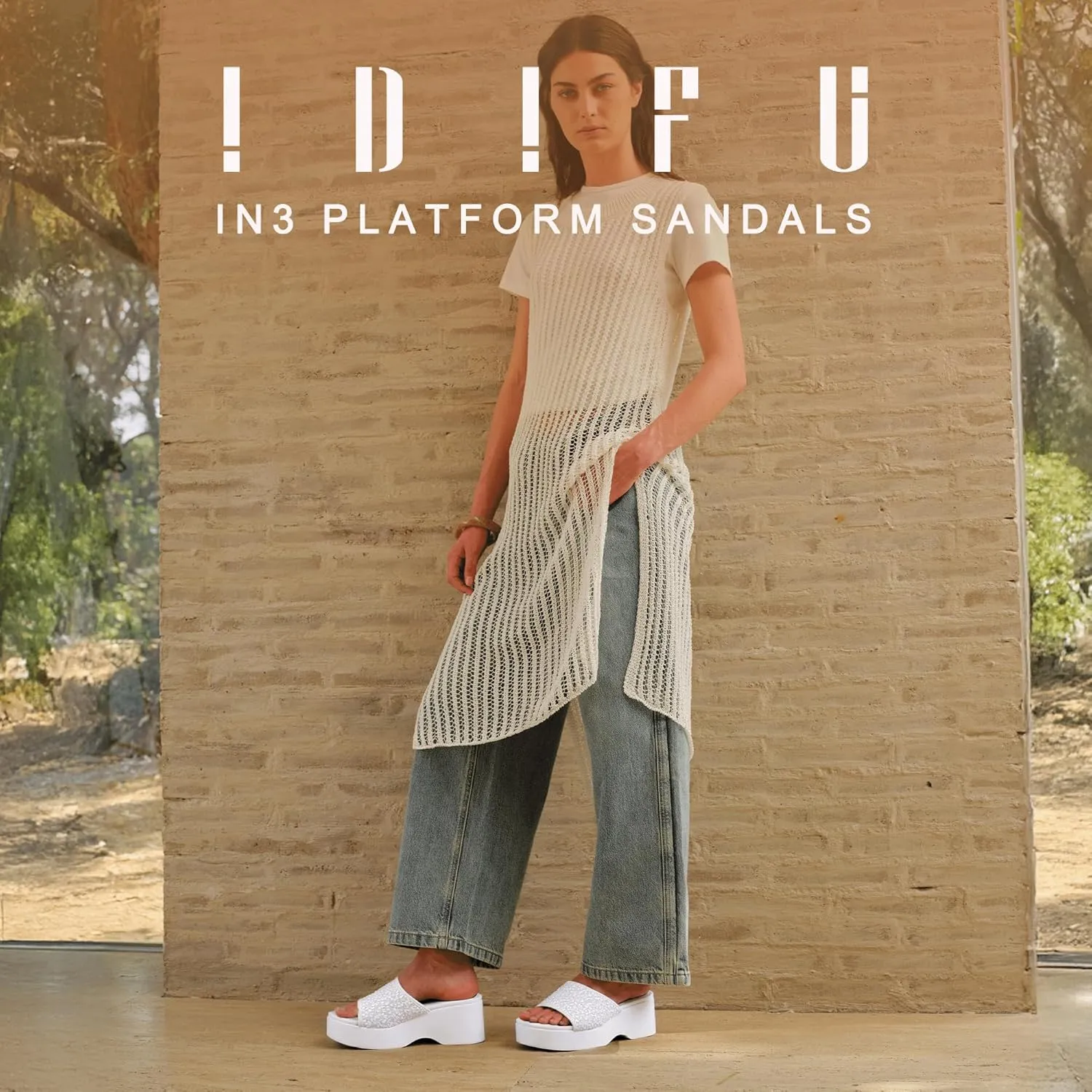 IDIFU IN3 Platform Sandals Wedge Sandals for Women Sparkly Low Chunky Slides Sandals Summer Beach Cute Comfortable Slip On Wedges Square Open Toe Trendy Small Dressy Womens Sandals