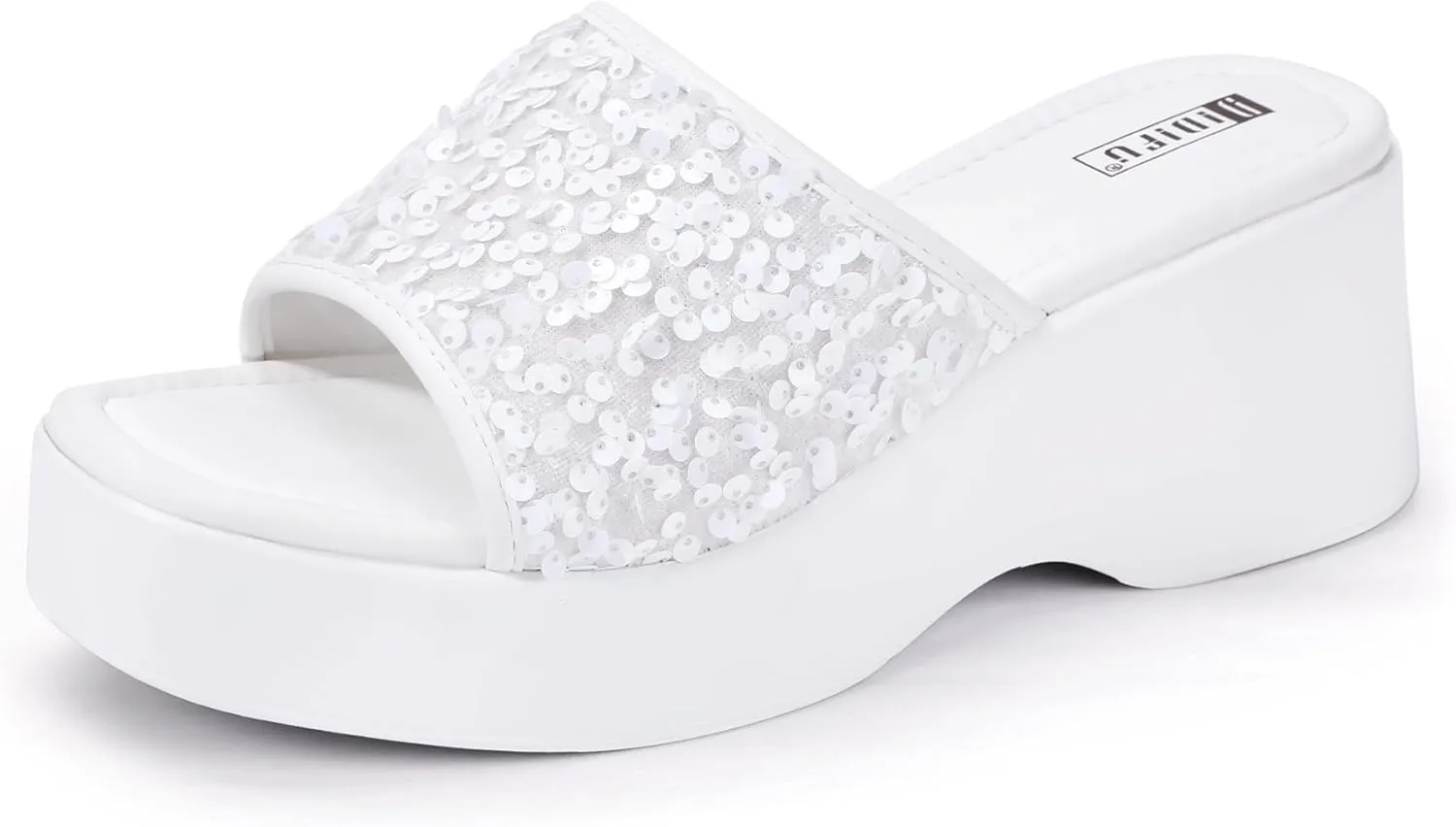 IDIFU IN3 Platform Sandals Wedge Sandals for Women Sparkly Low Chunky Slides Sandals Summer Beach Cute Comfortable Slip On Wedges Square Open Toe Trendy Small Dressy Womens Sandals