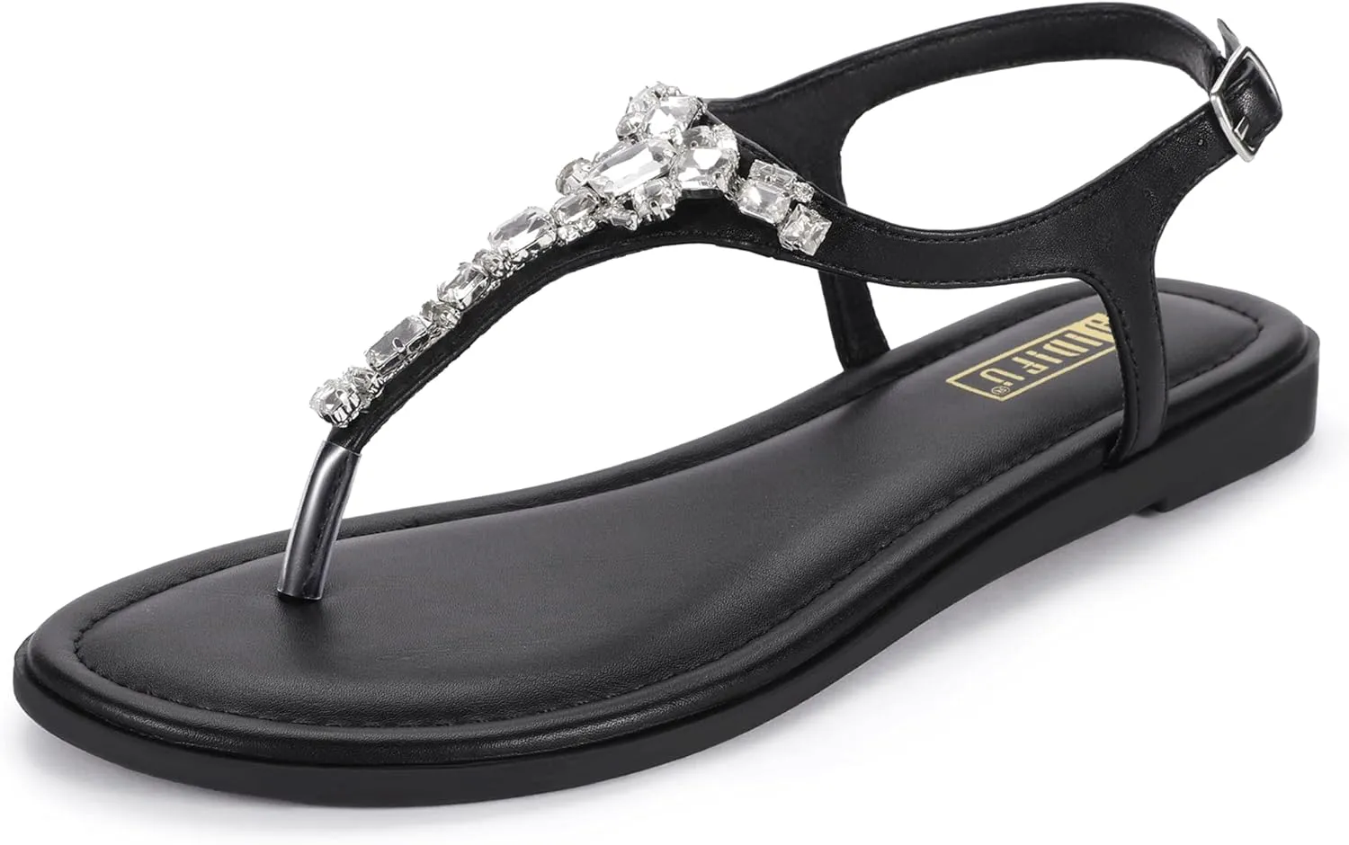 IDIFU Rhinestone Flat Sandals for Women Dressy Sparkly Thong Sandals Bling Summer Cute T Strap Dress Sandals for Wedding Bridal Bride Beach Trendy Comfortable Ladies Women's Sandals