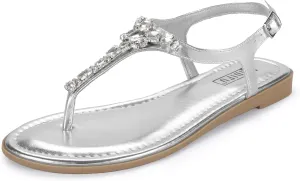 IDIFU Rhinestone Flat Sandals for Women Dressy Sparkly Thong Sandals Bling Summer Cute T Strap Dress Sandals for Wedding Bridal Bride Beach Trendy Comfortable Ladies Women's Sandals