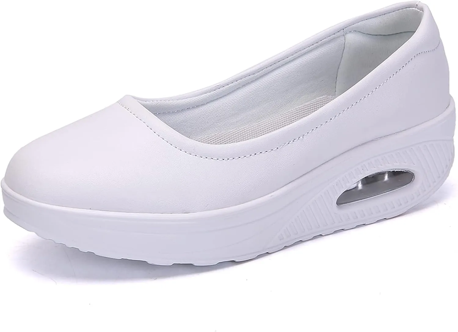 ihinzry Women's Wedge Leather Shoes Nurse Lightweight Comfort Work Shoes Waterproof Non Slip Loafer Platform Shoes