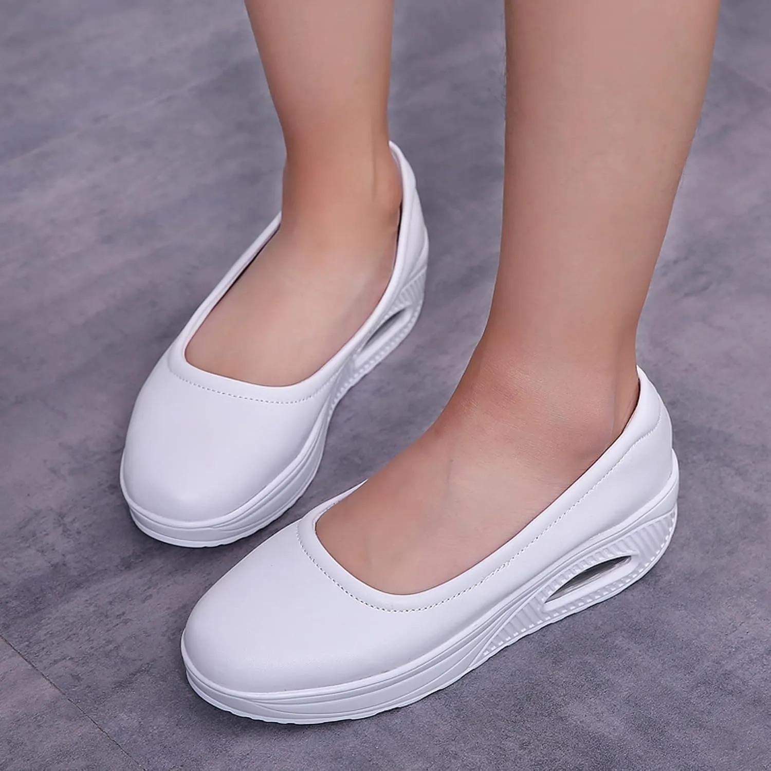 ihinzry Women's Wedge Leather Shoes Nurse Lightweight Comfort Work Shoes Waterproof Non Slip Loafer Platform Shoes