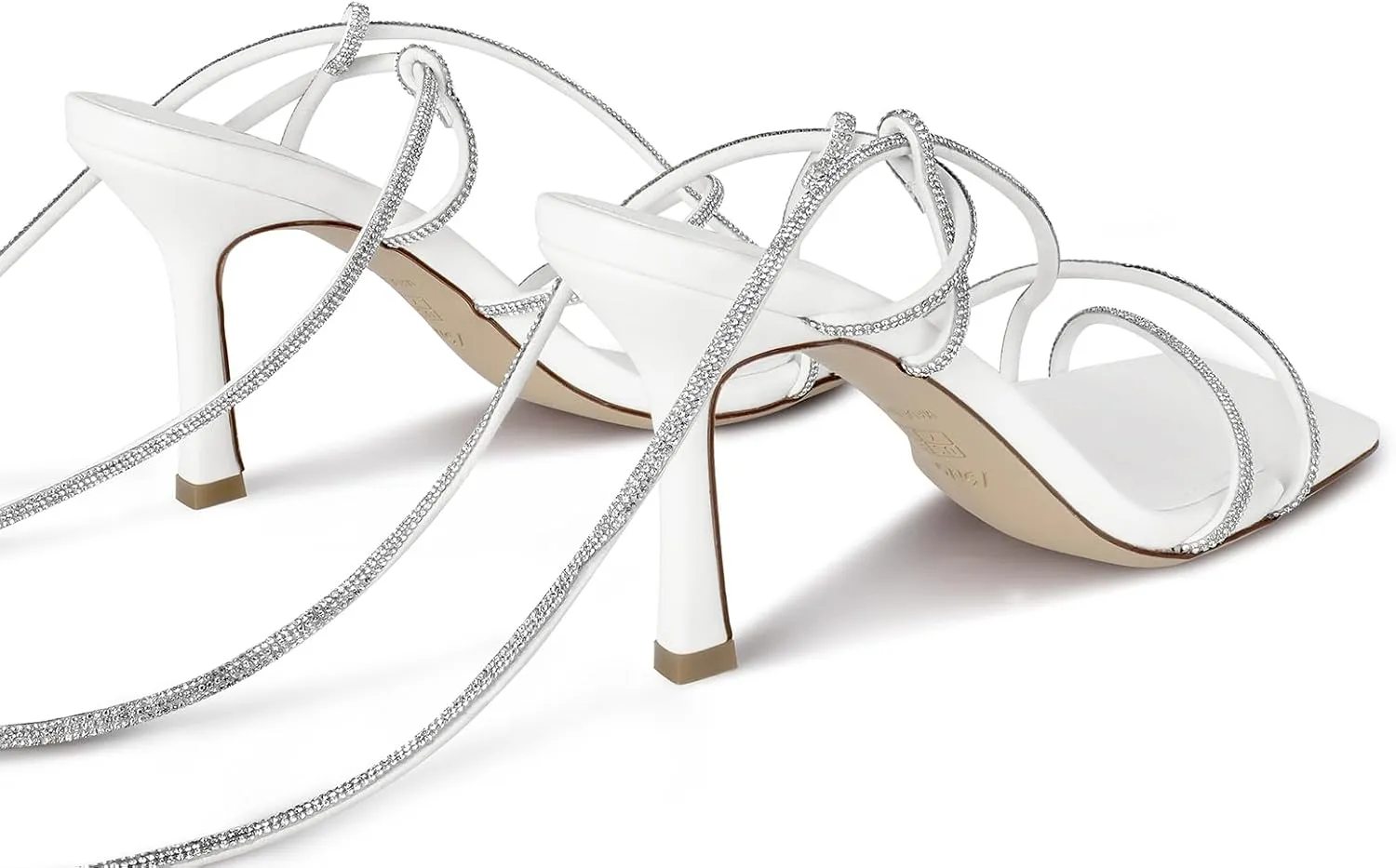 ISNOM Lace Up Heels Sandals for Women, Square Toe, Open Toe Thong, Stiletto Heels Design