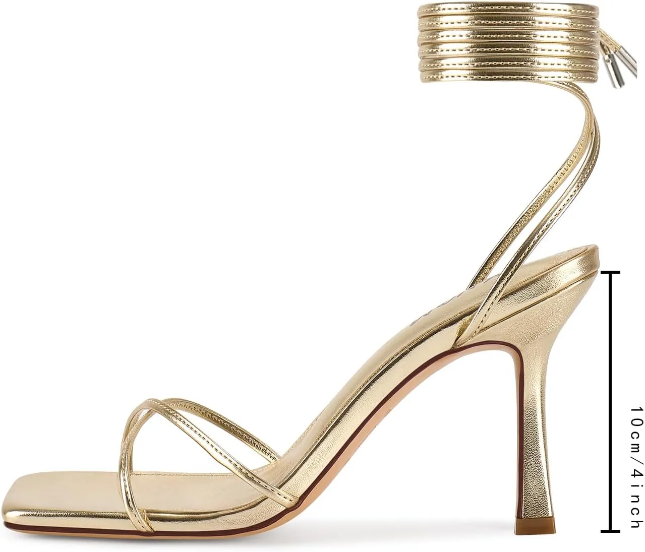 ISNOM Lace Up Heels Sandals for Women, Square Toe, Open Toe Thong, Stiletto Heels Design