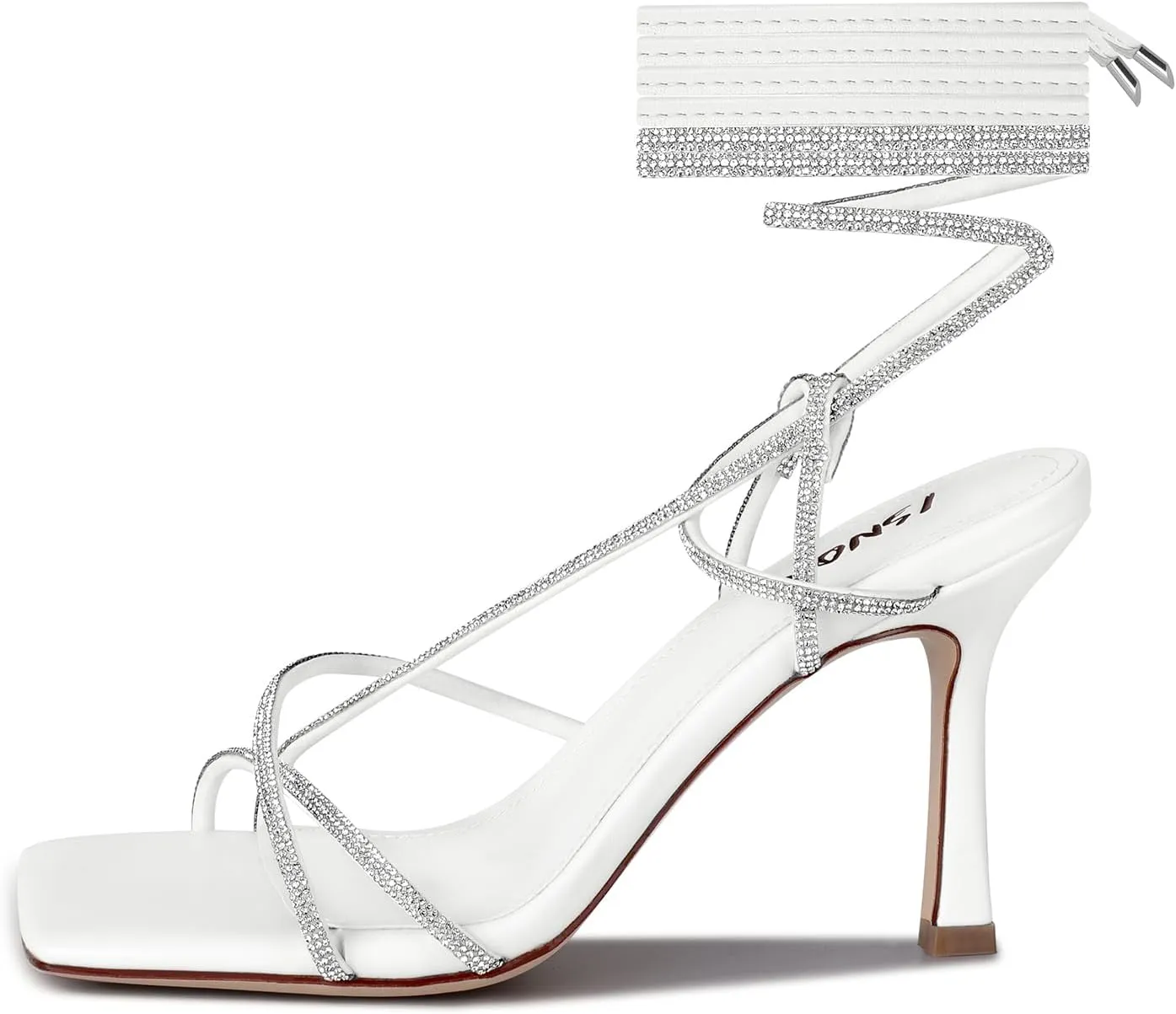 ISNOM Lace Up Heels Sandals for Women, Square Toe, Open Toe Thong, Stiletto Heels Design