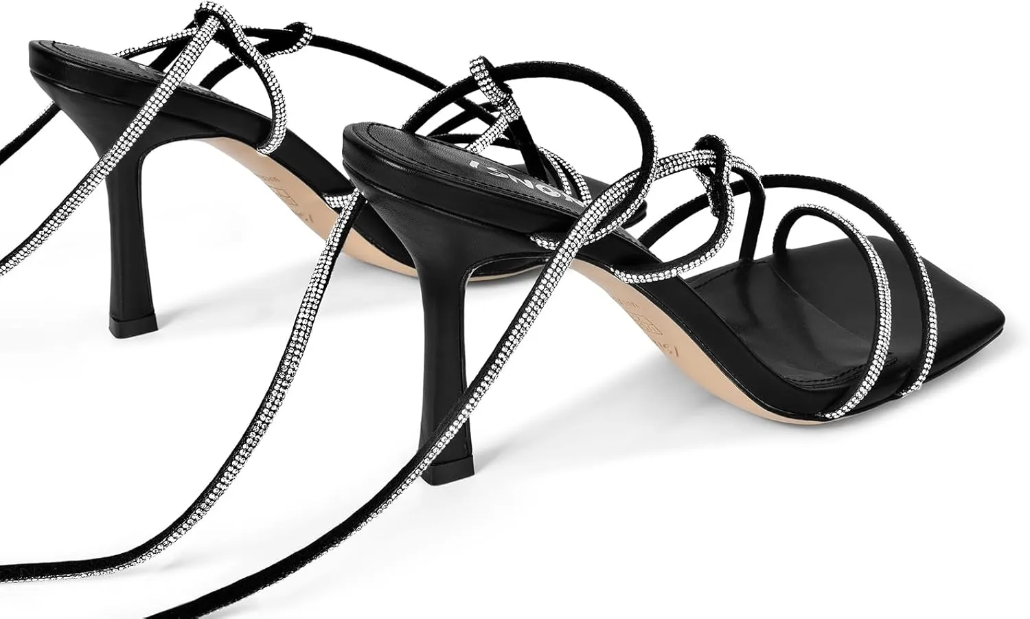 ISNOM Lace Up Heels Sandals for Women, Square Toe, Open Toe Thong, Stiletto Heels Design