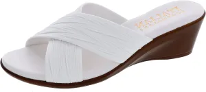 ITALIAN Shoemakers Womens Kenny Criss Cross Fashion Wedge Sandals Made In Italy,White,9