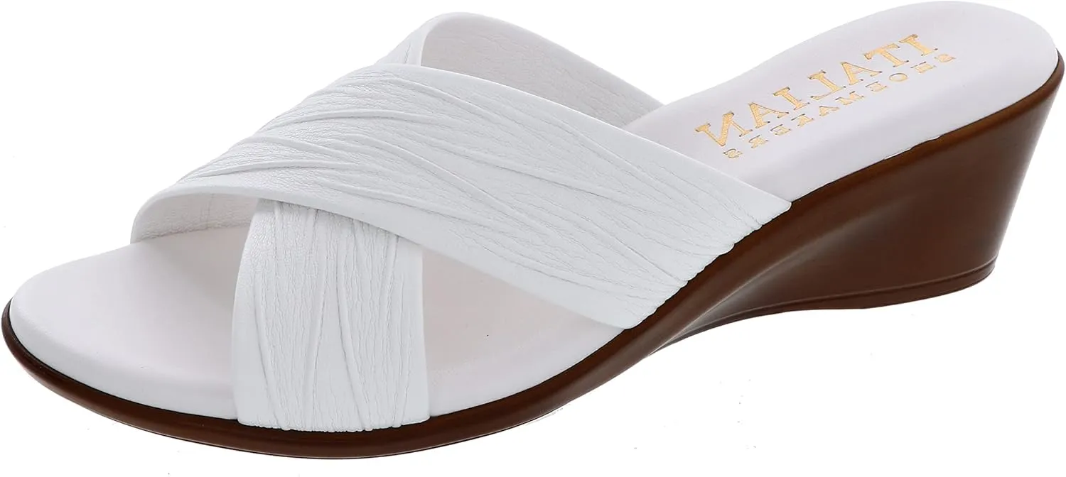 ITALIAN Shoemakers Womens Kenny Criss Cross Fashion Wedge Sandals Made In Italy,White,9
