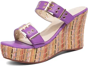 Jeesay Women's Slides Wedge Sandals with Buckle Strap Slip On Peep Toe Platform Sandals High Heels Shoes