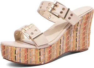 Jeesay Women's Slides Wedge Sandals with Buckle Strap Slip On Peep Toe Platform Sandals High Heels Shoes