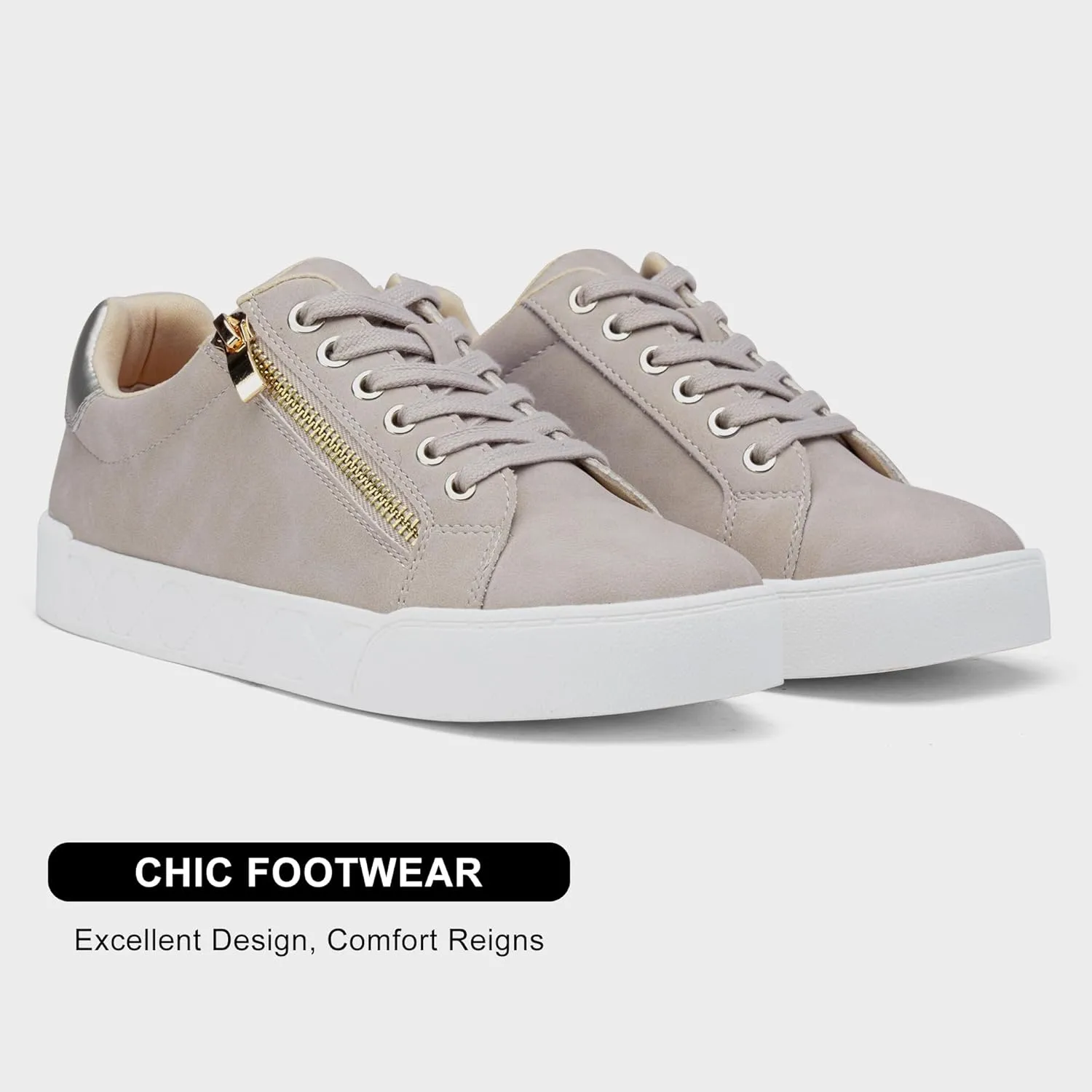 Jeossy Women's Flat Low Top Casual Fashion Sneakers Round Toe Shoes with Zipper