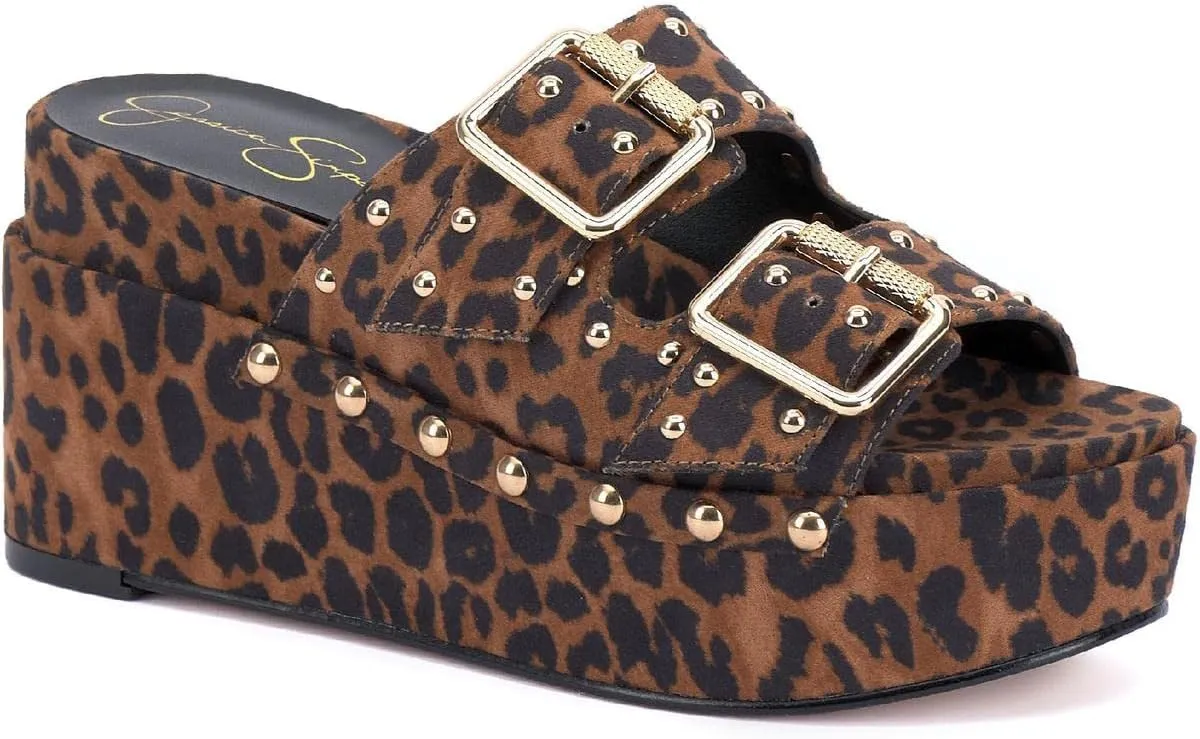Jessica Simpson Cyriss 2 Women's Studded Platform Wedge Sandals Brown Size 7.5