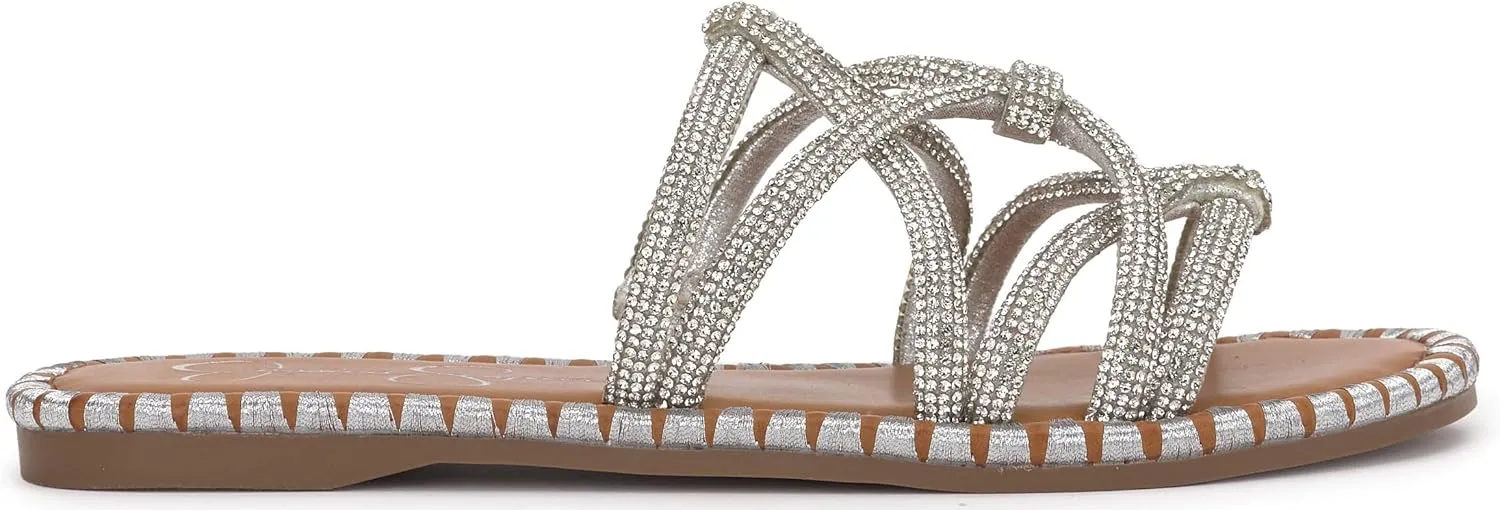 Jessica Simpson Womens Embellished Faux Leather Slide Sandals