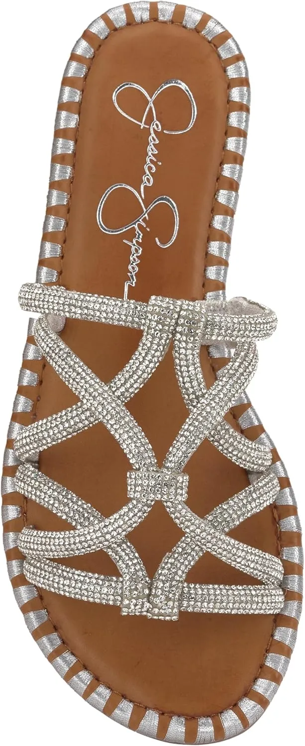 Jessica Simpson Womens Embellished Faux Leather Slide Sandals