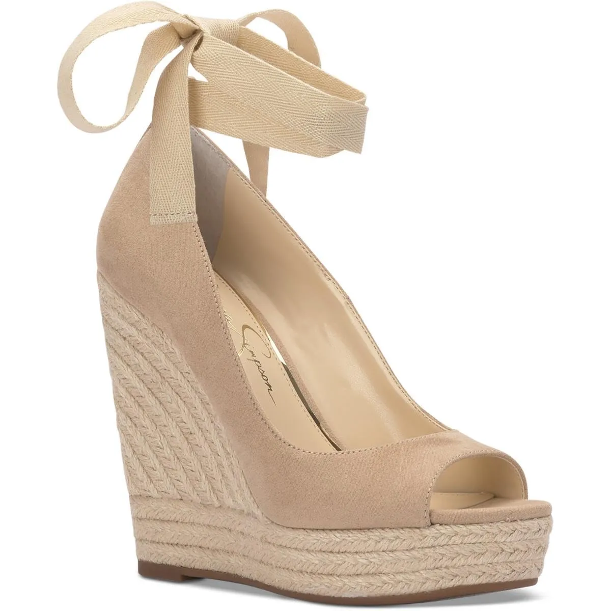 Jessica Simpson Womens Zavida Wedge Wedge Sandals Beige 9 Medium (B,M)