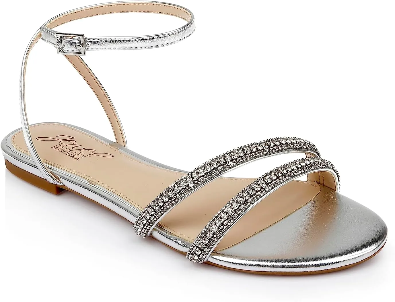 Jewel Badgley Mischka Roslyn Metallic Flat Sandal with Crystals