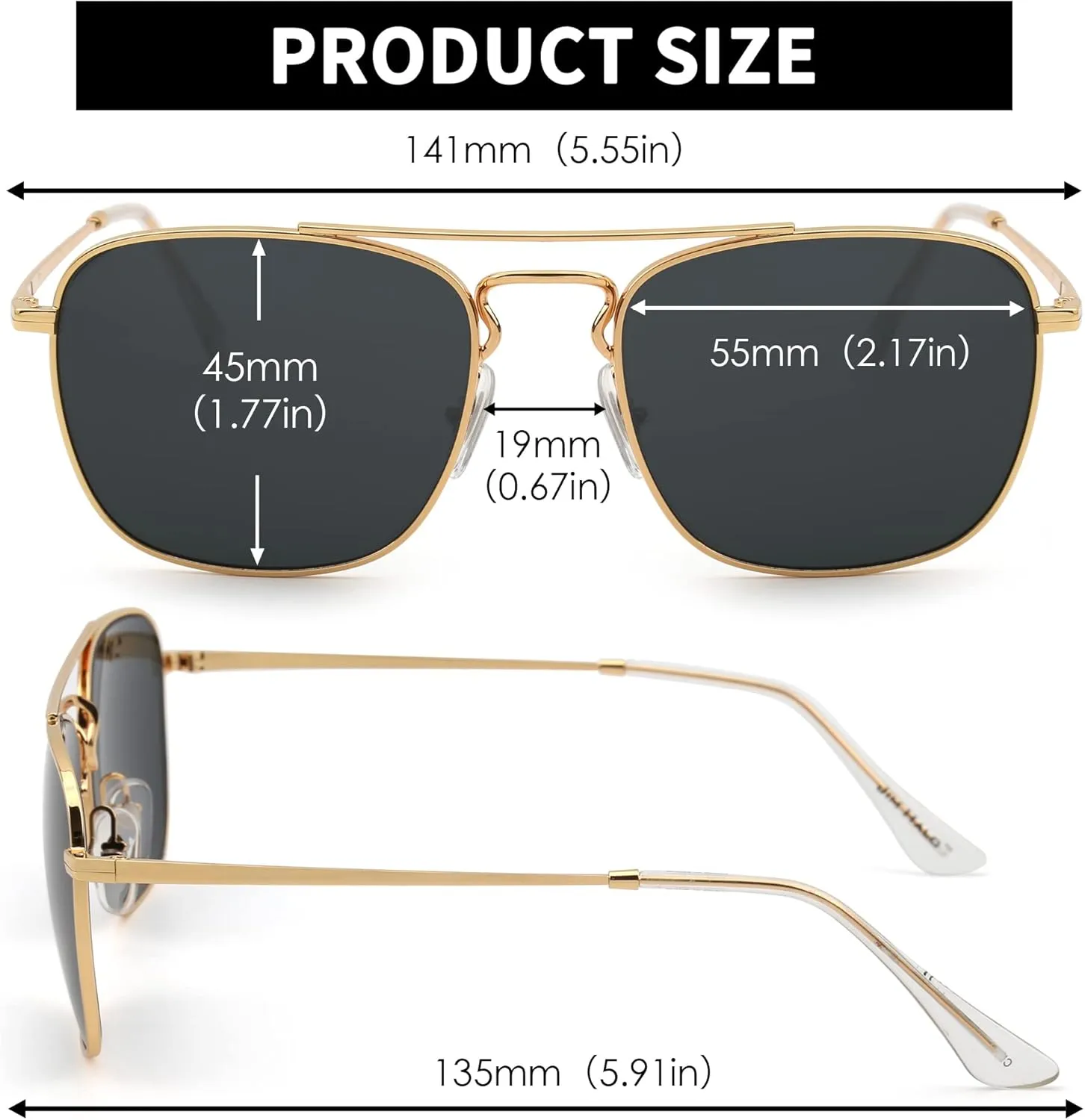 JIM HALO Retro Square Aviator Sunglasses Premium Glass Lens Flat Metal Eyewear Men Women