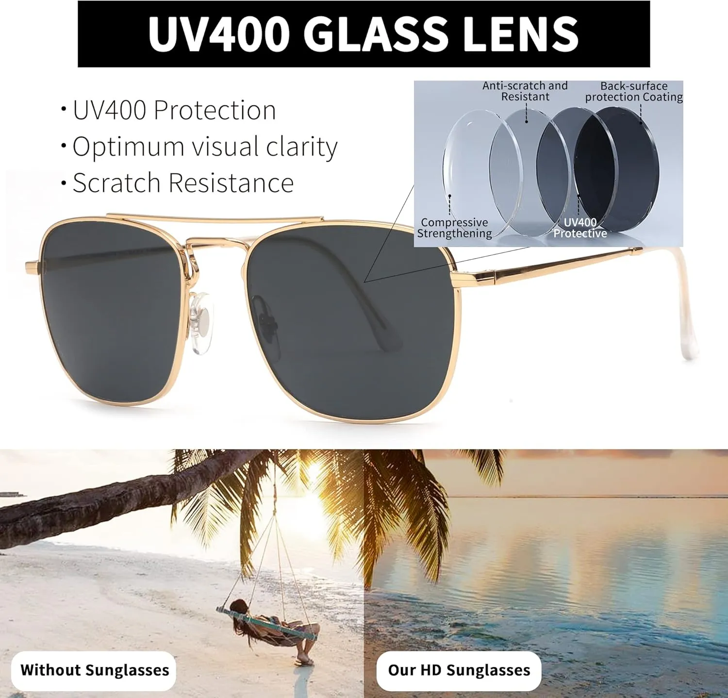 JIM HALO Retro Square Aviator Sunglasses Premium Glass Lens Flat Metal Eyewear Men Women