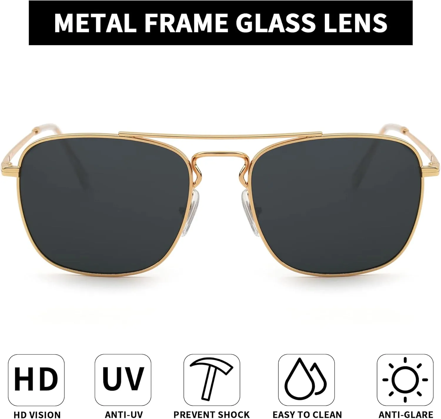 JIM HALO Retro Square Aviator Sunglasses Premium Glass Lens Flat Metal Eyewear Men Women