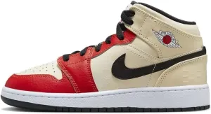 Jordan Big Kid's Air 1 Mid Muslin/Chili Red-Black-White - 4.5