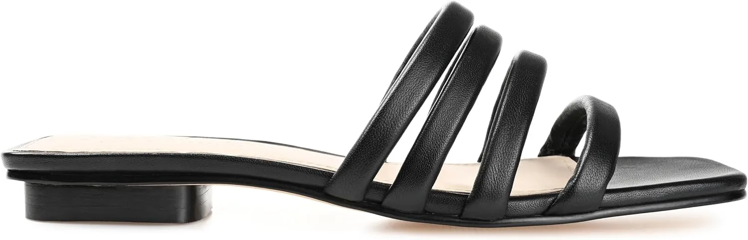 Journee Collection Signature Womens Genuine Leather Cendi Slip On Puff Strap Sandals Padded Slide Flat Open Square Toe