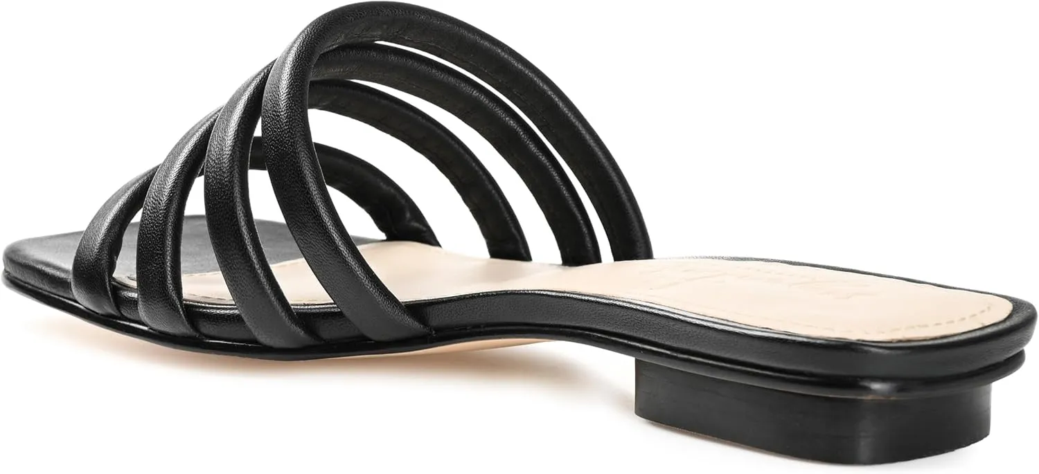 Journee Collection Signature Womens Genuine Leather Cendi Slip On Puff Strap Sandals Padded Slide Flat Open Square Toe