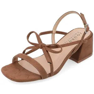 Journee Collection Women's Amity Suede Sandal with Bow Open Square Toe Buckle Ankle Strap Covered Block Heel Shoe