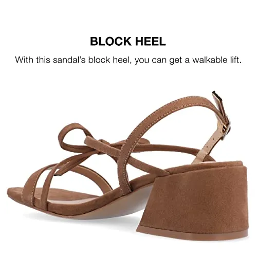 Journee Collection Women's Amity Suede Sandal with Bow Open Square Toe Buckle Ankle Strap Covered Block Heel Shoe