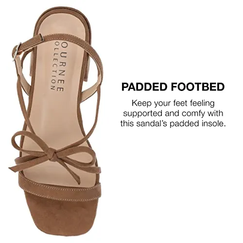Journee Collection Women's Amity Suede Sandal with Bow Open Square Toe Buckle Ankle Strap Covered Block Heel Shoe