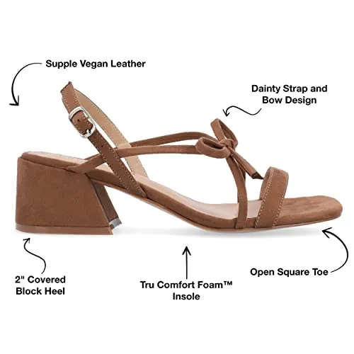 Journee Collection Women's Amity Suede Sandal with Bow Open Square Toe Buckle Ankle Strap Covered Block Heel Shoe