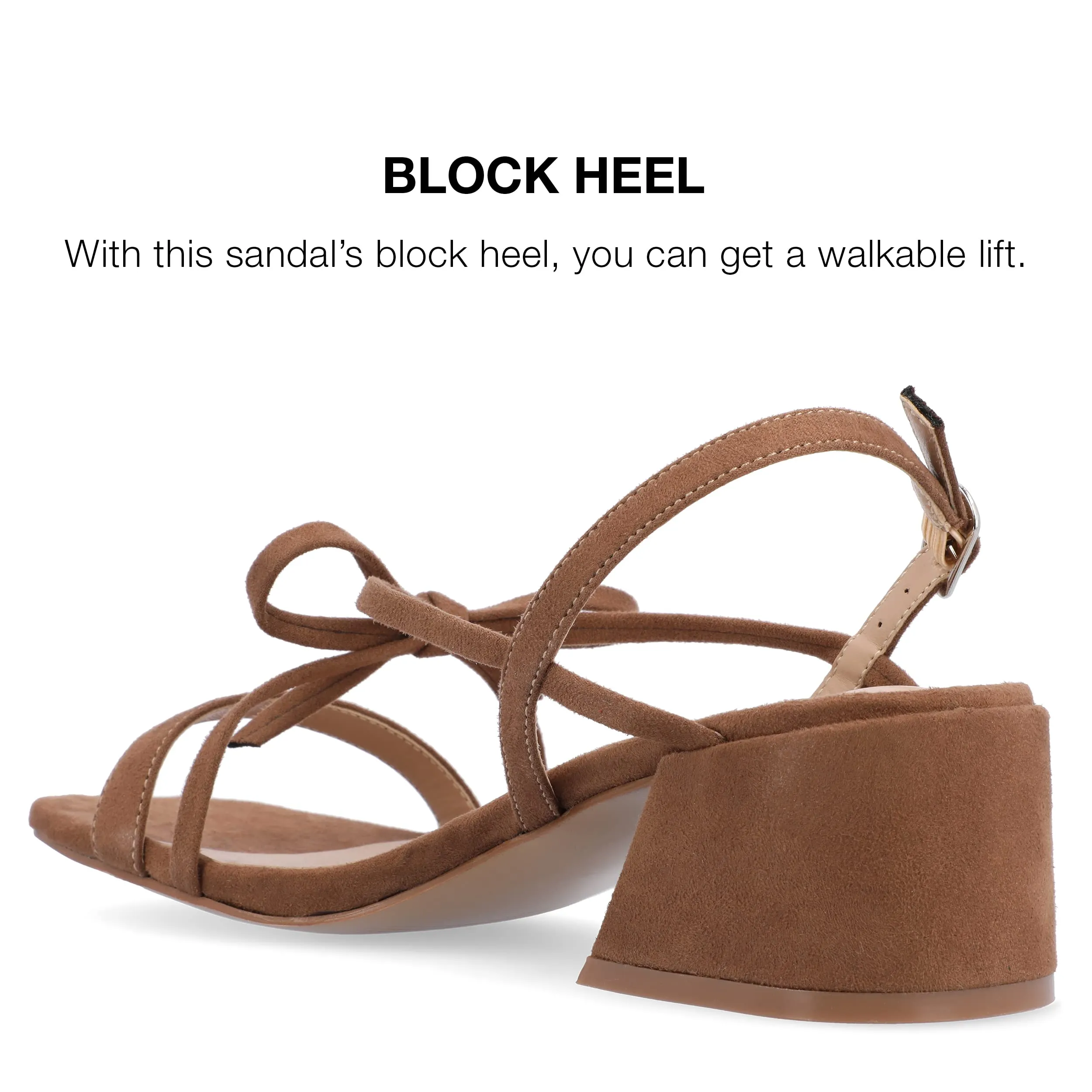 Journee Collection Women's Amity Suede Sandal with Bow Open Square Toe Buckle Ankle Strap Covered Block Heel Shoe