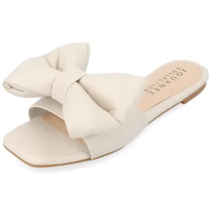 Journee Collection Womens Bow Knot Flat Open Square Toe Dressy Sandal Fayre Tru Comfort Slip On Slide Shoes Sand - 8.5