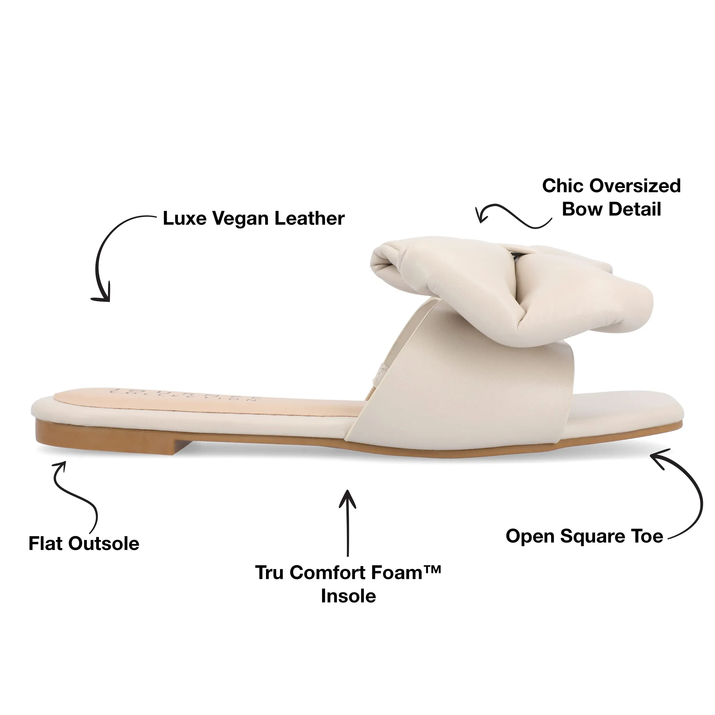 Journee Collection Womens Bow Knot Flat Open Square Toe Dressy Sandal Fayre Tru Comfort Slip On Slide Shoes Sand - 8.5