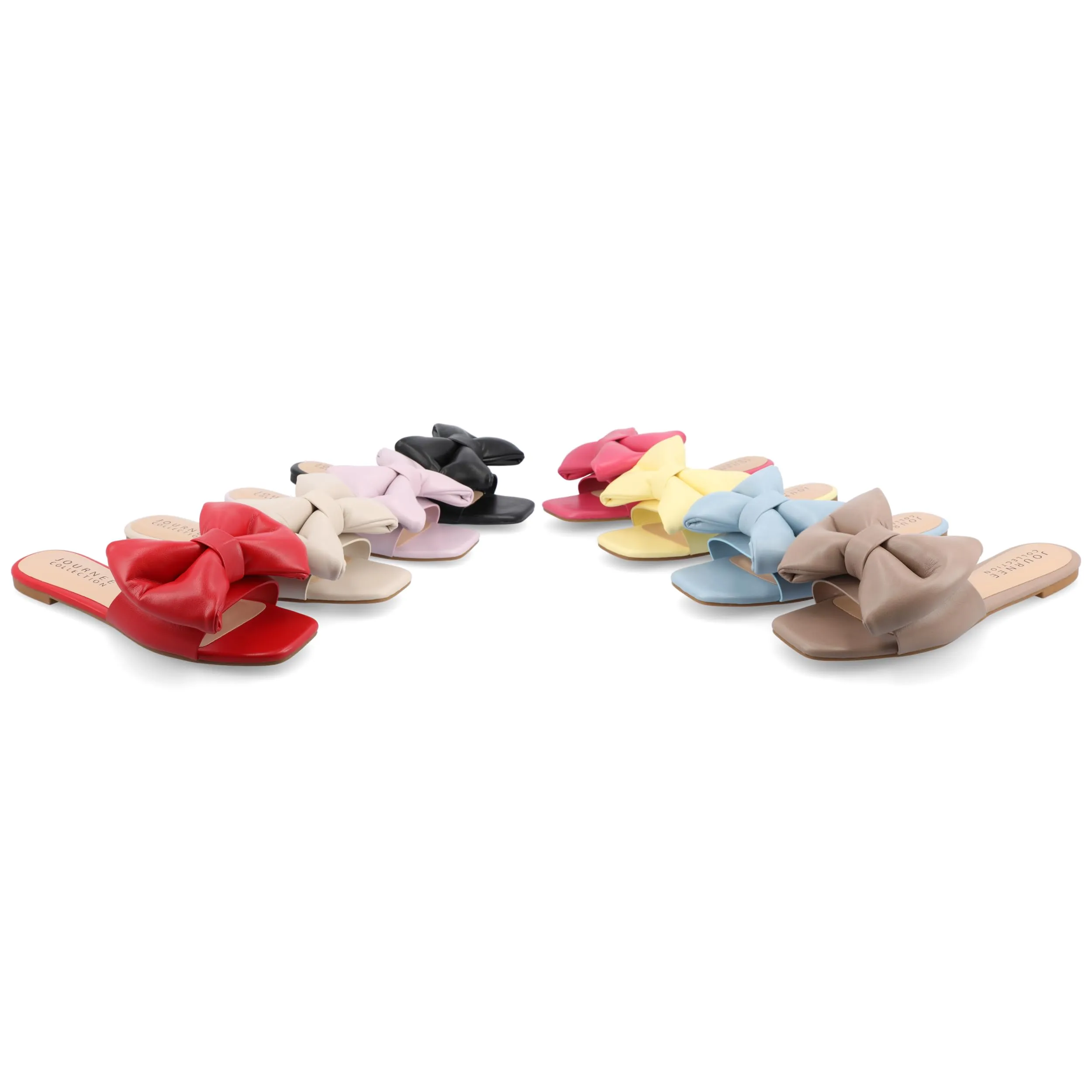 Journee Collection Womens Bow Knot Flat Open Square Toe Dressy Sandal Fayre Tru Comfort Slip On Slide Shoes Sand - 8.5