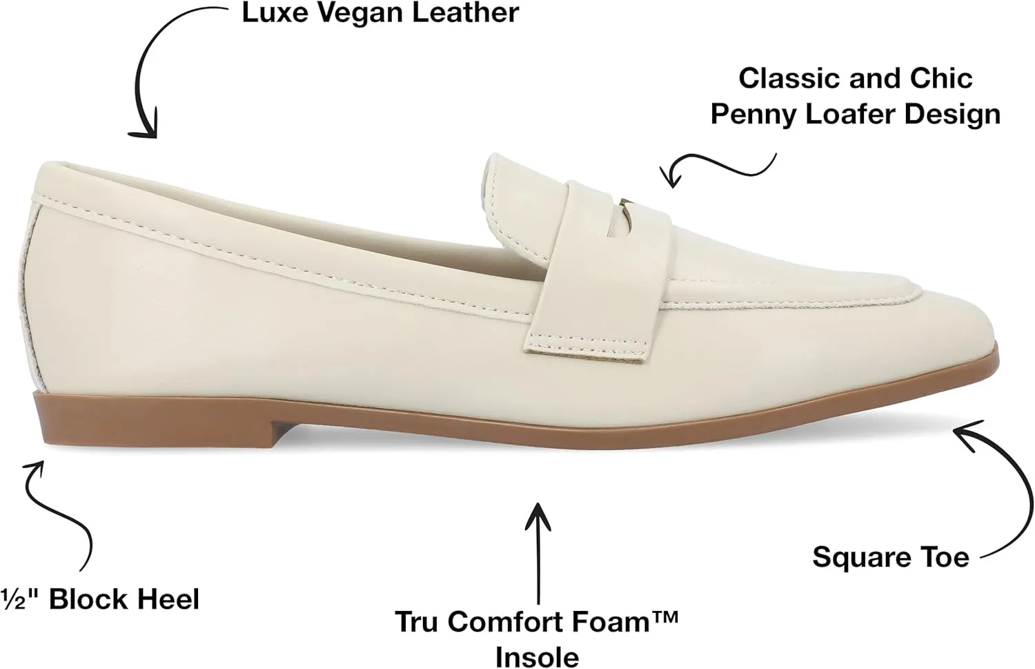Journee Collection Womens Myeesha Penny Loafer Flat Slip On Square Toe Block Heel Leather Dress Shoe