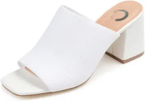 Journee Square Open Toe Chunky Block Heel Knit Slip-On Pump for Women - Lorenna Heeled Fashion Mule White, 8.5 Wide
