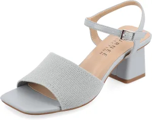 Journee Womens Knit Buckle Ankle Strap Covered Block Heel Open Square Toe Evylinn Comfort Foam Sandals