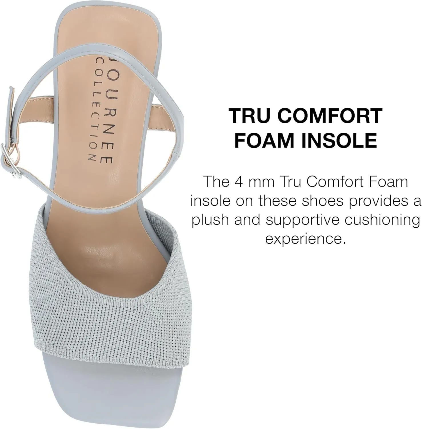 Journee Womens Knit Buckle Ankle Strap Covered Block Heel Open Square Toe Evylinn Comfort Foam Sandals