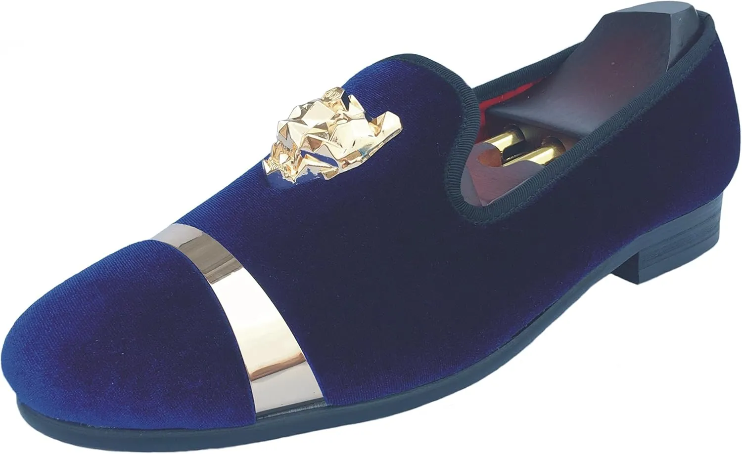 Justar Men's Velvet Loafers Slip-on Dress Shoes with Gold Buckle Penny Loafer Red Slippers Flats