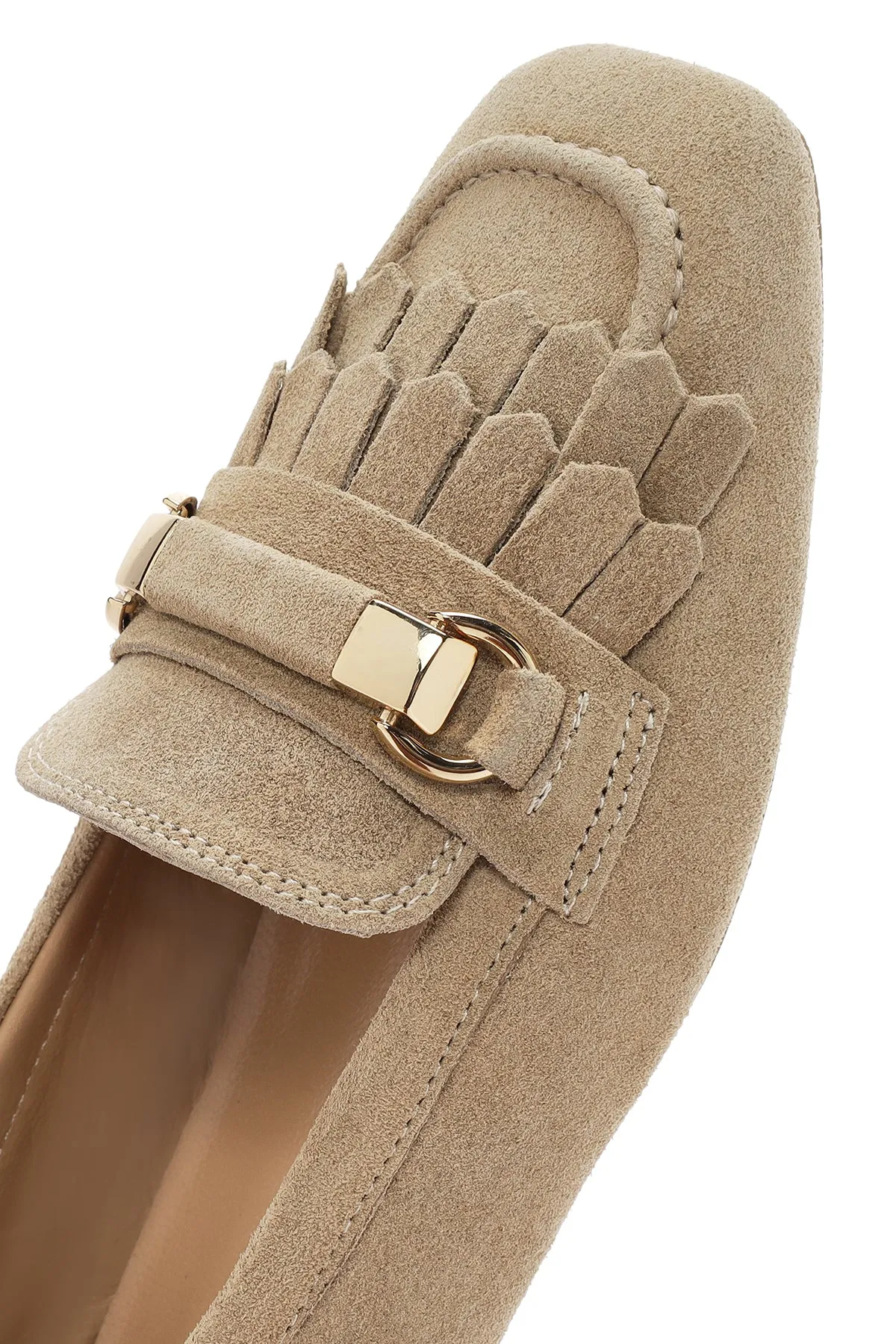 Kadın Bej Püsküllü Süet Deri Maskülen Loafer