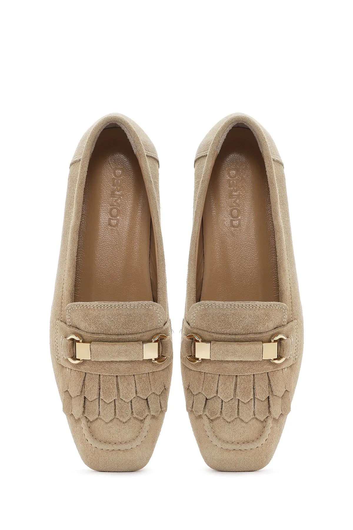 Kadın Bej Püsküllü Süet Deri Maskülen Loafer