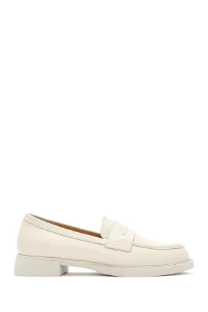 Kadın Krem Deri Maskülen Loafer