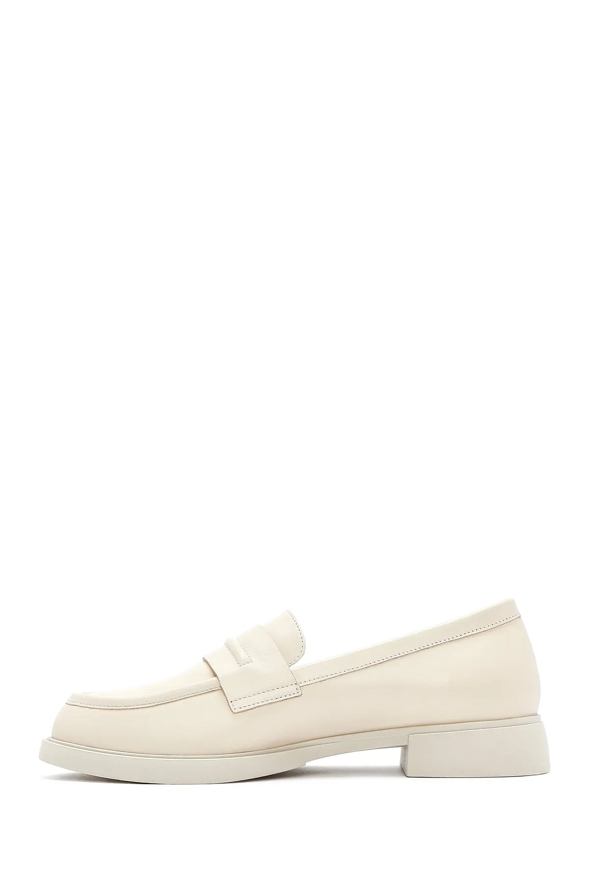 Kadın Krem Deri Maskülen Loafer